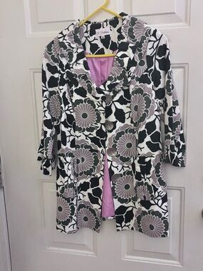 3 Sisters Black and Light Purple Floral Blazer Jacket with Pink Lining